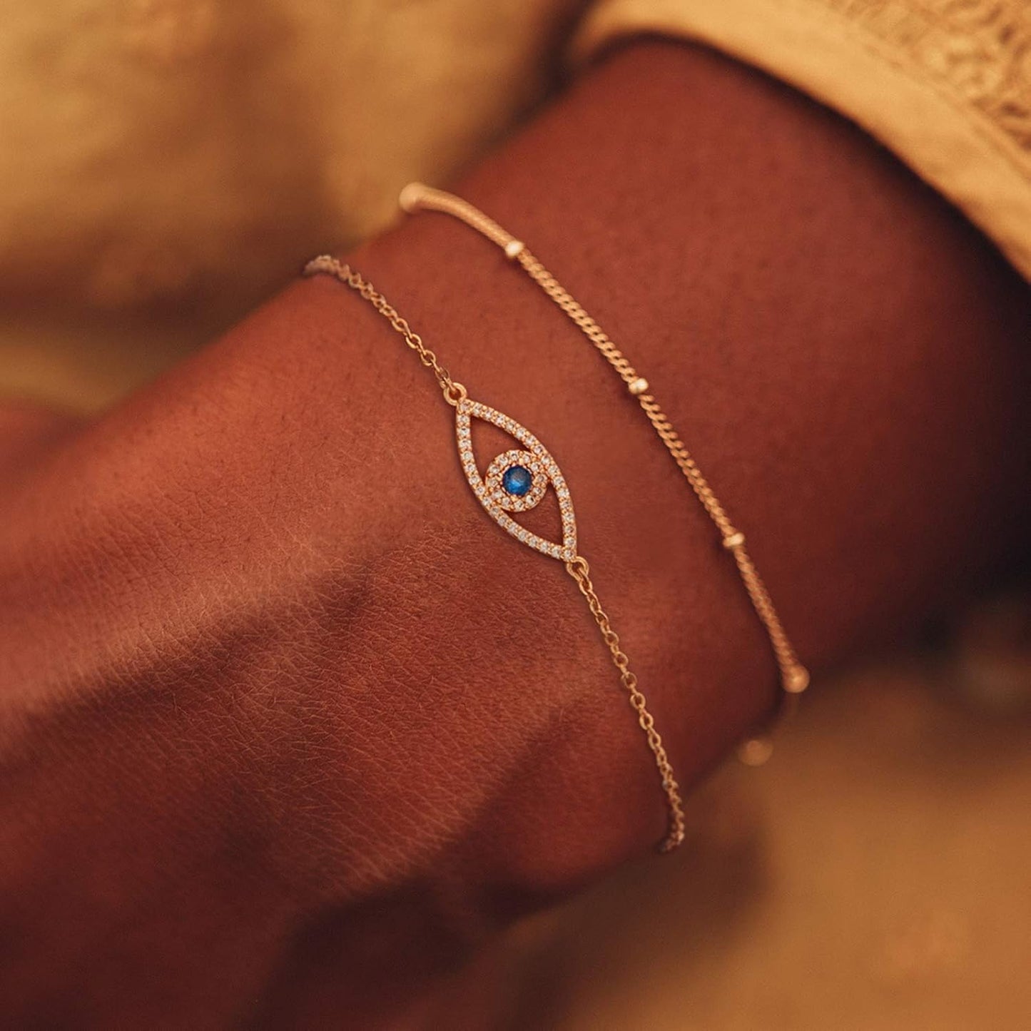 Evil Eye Bracelet for Women 14K Gold Plated Dainty Bracelets with Crystcal Adjustable Chain Cute Eye Bracelet Gold Jewelry for Her