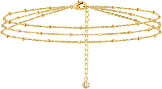 14K Gold Bracelet for Women Gold Plated Bracelet Dainty Chain Gold Beaded Bracelet Paperclip/Curb/Figaro/Satellite Chain Adjustable Bracelet Jewelry