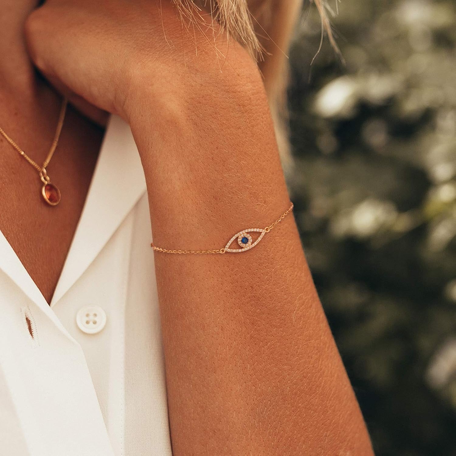 Evil Eye Bracelet for Women 14K Gold Plated Dainty Bracelets with Crystcal Adjustable Chain Cute Eye Bracelet Gold Jewelry for Her
