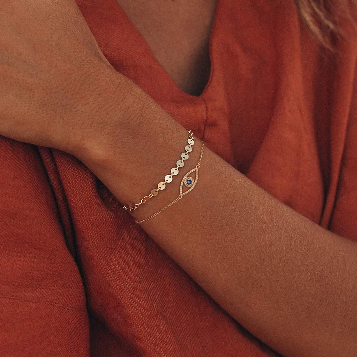 Evil Eye Bracelet for Women 14K Gold Plated Dainty Bracelets with Crystcal Adjustable Chain Cute Eye Bracelet Gold Jewelry for Her