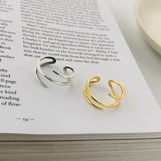 925 Sterling Silver Minimalist Gold - Rhodium Plated Adjustable Ring